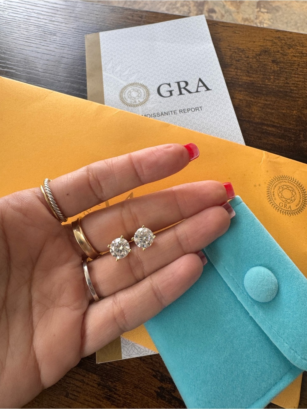 GRA certified 2 CT lab diamond earrings in 14K Gold Prongs